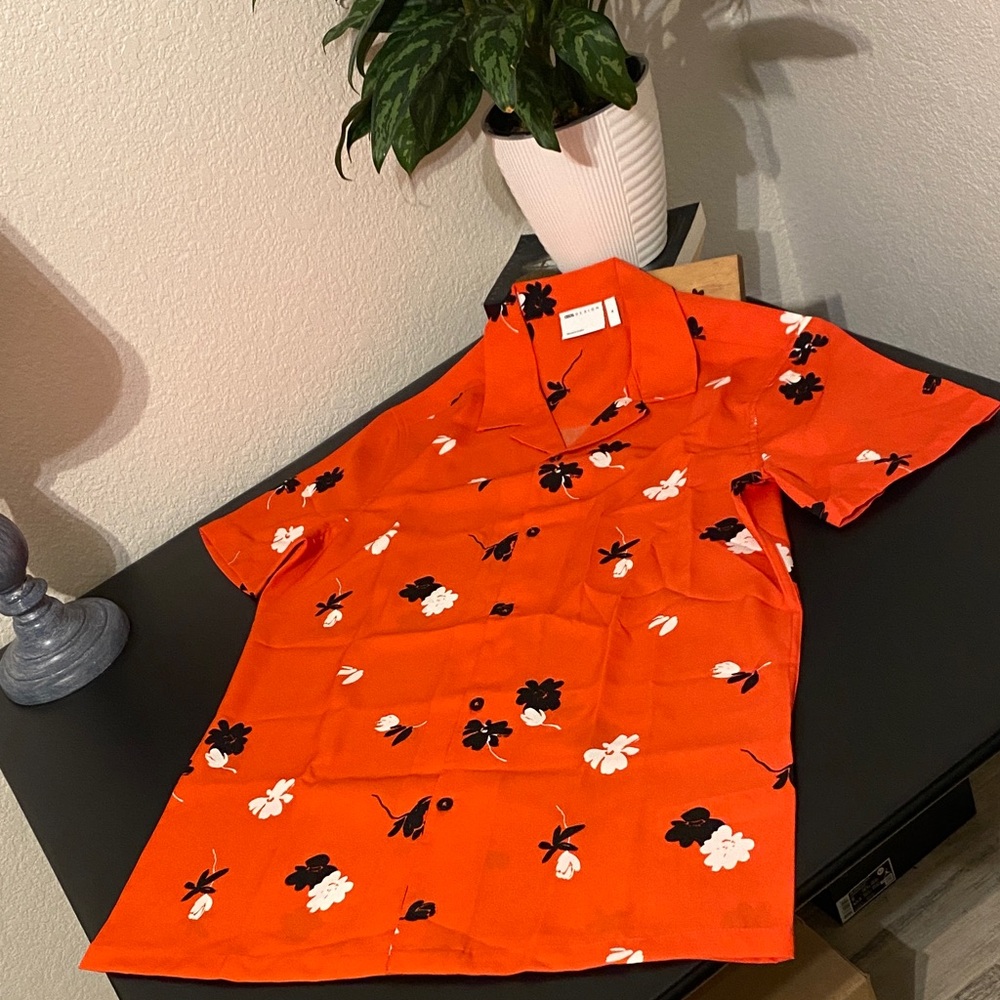 Asos Design Orange Floral Button-up Shirt